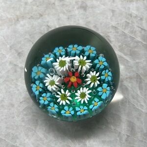 Italian Art Glass Murano Flower Design Paperweight